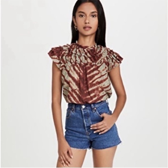 Ulla Johnson Blouse Laila Top Ruffle Short Sleeve In Canyon Tie Dye